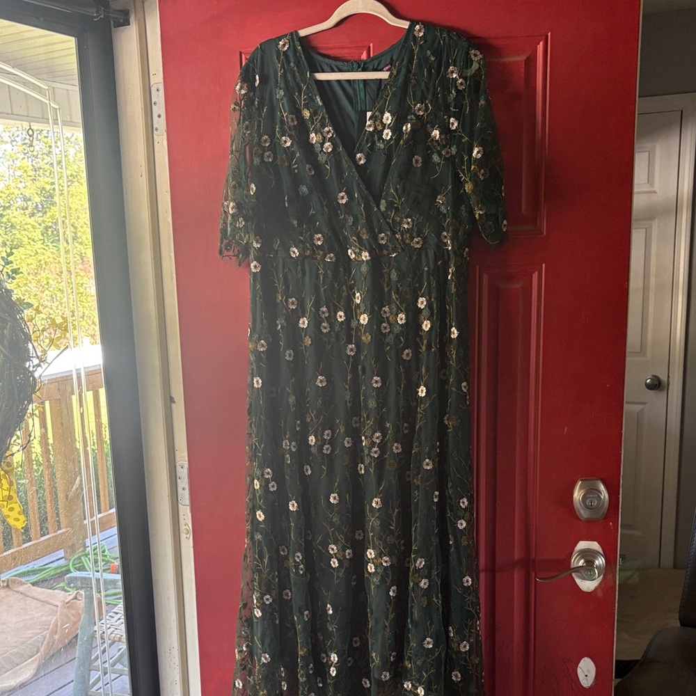 Elegant Dark Green Floral Maxi Dress